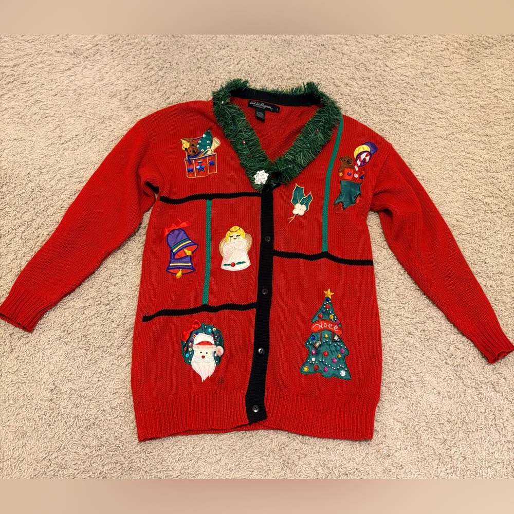 Ugly Christmas Sweater with Festive Embellishments size L